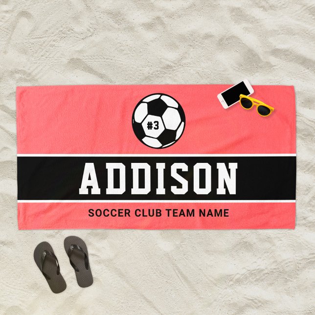 Name des personalisiert-Coral-Soccer-Spielers Strandtuch (Von Creator hochgeladen)