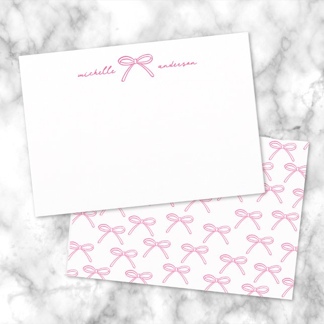 Name des personalisiert rosa Bogens Mitteilungskarte (Personalized Pink Bow Name Note Card)