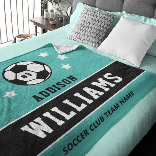 Name des personalisierten Aquamarinen Fußballspiel Fleecedecke (Von Creator hochgeladen)