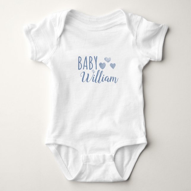 Name des personalisierten Baby-Jungen Hearts Baby Strampler (Vorderseite)
