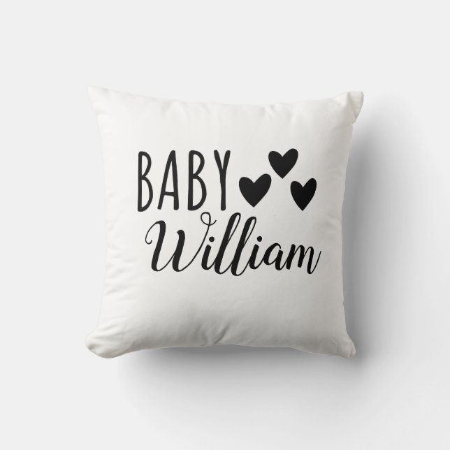 Name des personalisierten Baby-Jungen Hearts Kissen (Vorderseite)