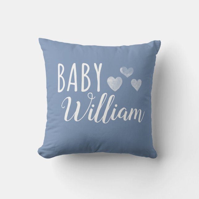 Name des personalisierten Baby-Jungen Hearts Kissen (Vorderseite)