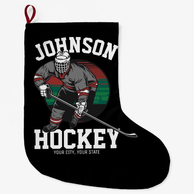Name des personalisierten Eishockey-Spielerteams Großer Weihnachtsstrumpf (Vorderseite)