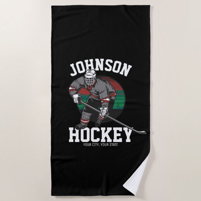 Name des personalisierten Eishockey-Spielerteams  Strandtuch (Vorderseite)