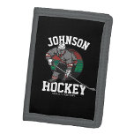 Name des personalisierten Eishockey-Spielerteams Trifold Geldbörse<br><div class="desc">Personalisierter Eishockeyteam-Spieler Athlete Custom Design - Passen Sie Ihren Namen oder Ihren eigenen Text an!</div>