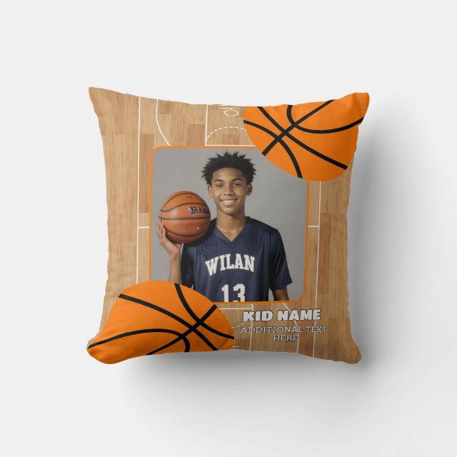 Name des personalisierten Fotos Basketball-Spieler Kissen (Vorderseite)