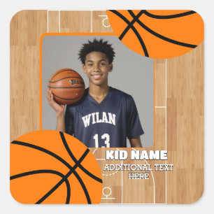 Name des personalisierten Fotos Basketball-Spieler Quadratischer Aufkleber