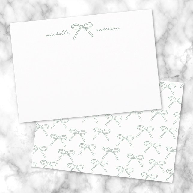 Name des personalisierten grünen Bogens Mitteilungskarte (Personalized Green Bow Name Note Card)