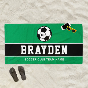 Name des personalisierten grünen Fußballspielers Strandtuch