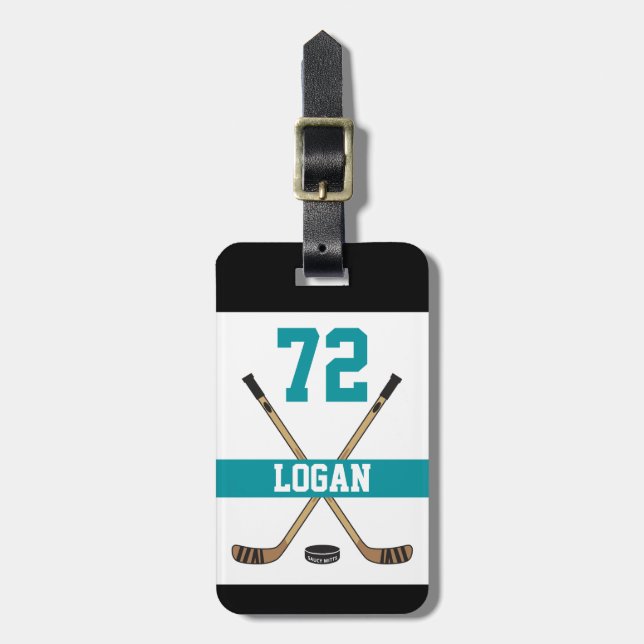 Name des personalisierten Hockey-Spielers Aquamari Gepäckanhänger (Vorderseite vertikal)