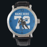 Name des personalisierten Hockey-Spielers blau Armbanduhr<br><div class="desc">Personalized Hockey Player Name Number Blue Watch</div>