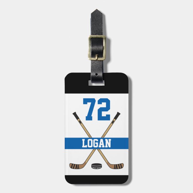 Name des personalisierten Hockey-Spielers blau Gepäckanhänger (Vorderseite vertikal)