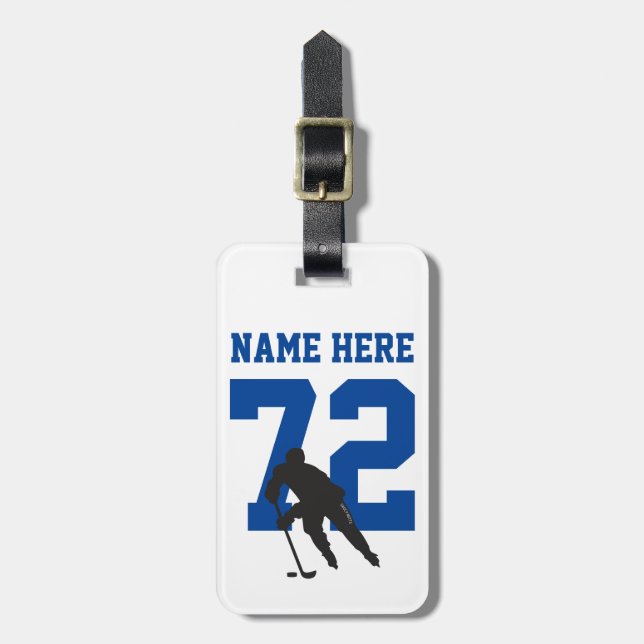 Name des personalisierten Hockey-Spielers blau Gepäckanhänger (Vorderseite vertikal)