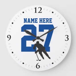Name des personalisierten Hockey-Spielers blau Große Wanduhr