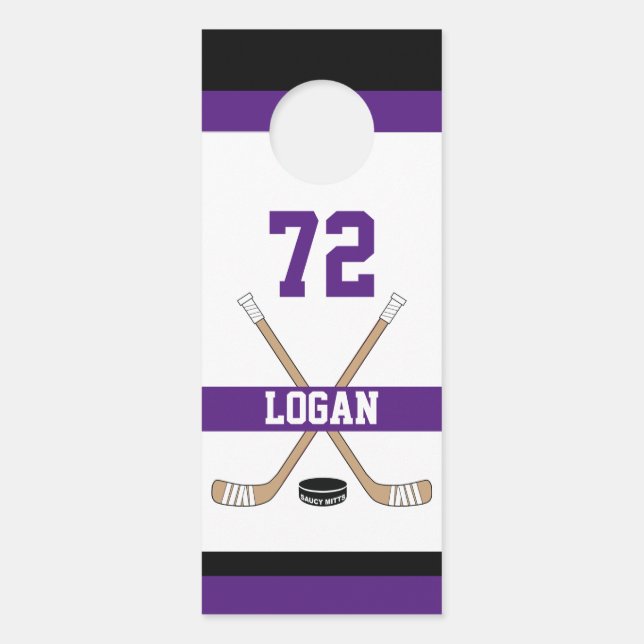 Name des personalisierten Hockey-Spielers Lila Türanhänger (Vorderseite)