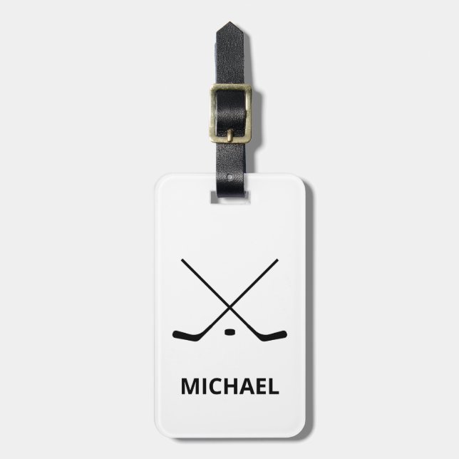 Name des personalisierten Hockey-Spielers Schwarz- Gepäckanhänger (Vorderseite vertikal)