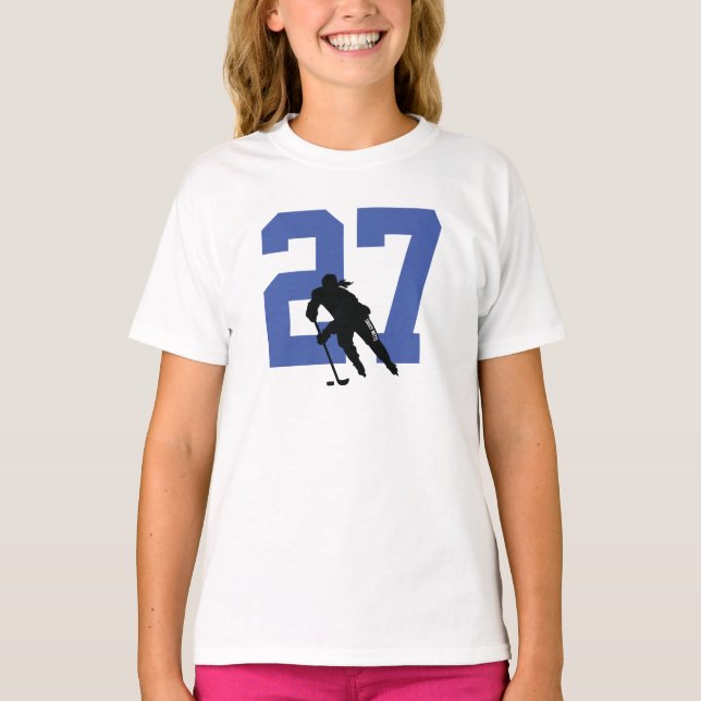 Name des personalisierten Hockeyspielers Blue T-Shirt (Vorderseite)