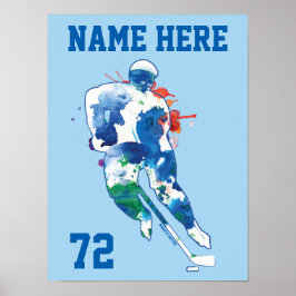 Name des personalisierten Hockeyspielers Wasserfar Poster