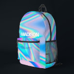 Name des personalisierten Holographischen Regenbog Bedruckter Rucksack<br><div class="desc">Erstellen Sie Ihren eigenen Rucksack mit dieser coolen Vorlage. Ein einzigartiges und trendiges Accessoire, das Personalisierung mit modernster Technologie verbindet. Die Tasche zeichnet sich durch ein holografisches Regenbogendesign aus, das sie auffällig und optisch ansprechend macht. Der Name des Besitzers wird auf dem Rucksack gedruckt und fügt eine persönliche Touch hinzu,...</div>
