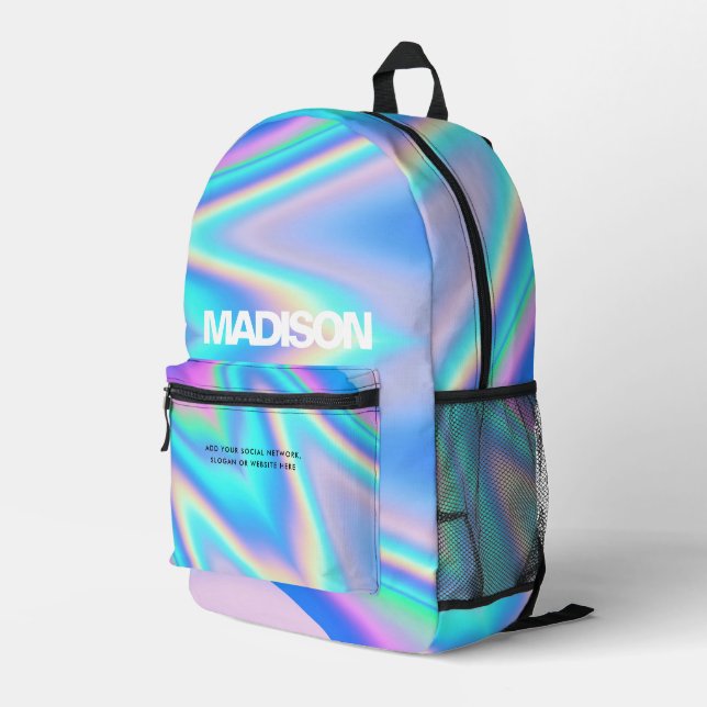 Name des personalisierten Holographischen Regenbog Bedruckter Rucksack (Rückseitige Ecke Rechts)