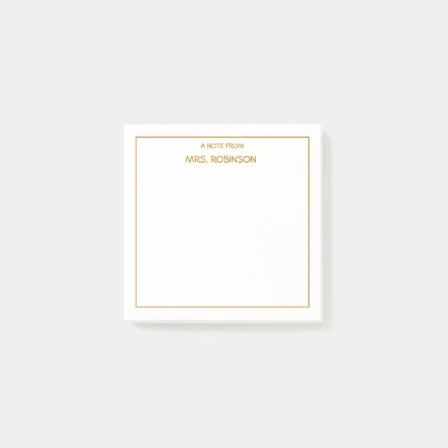 Name des personalisierten Lehrers Berufliches Gold Post-it Klebezettel (Vorderseite)