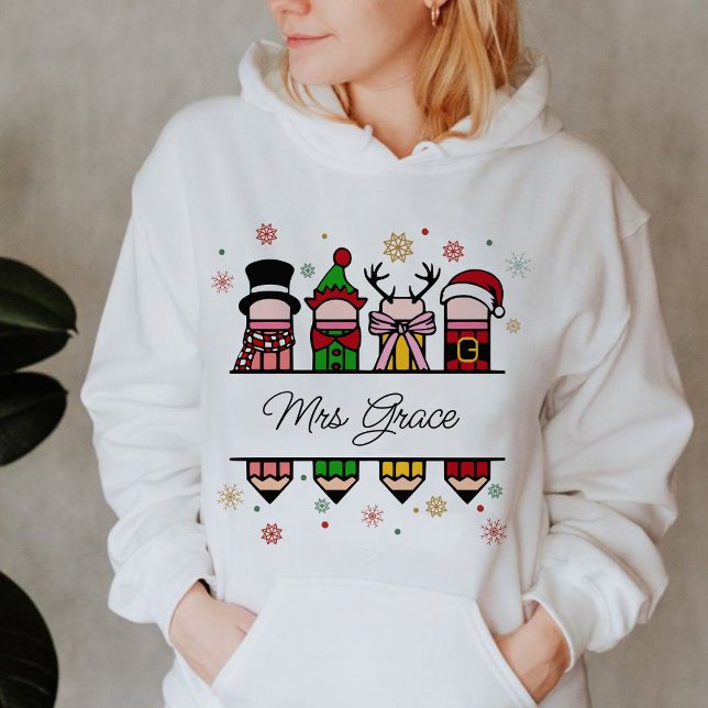 Name des personalisierten Lehrers Bleistift, Weihn Hoodie (Personalized Teacher Name hoodie,Christian Christmas hoodie,Christmas hoodie,teacher gift )