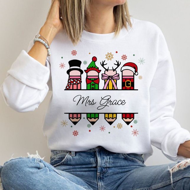 Name des personalisierten Lehrers Bleistift, Weihn Sweatshirt (Personalized Teacher Name sweatshirt ,Christian Christmas sweatshirt,Christmas sweatshirt,teacher )