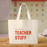 Name des personalisierten Lehrers Minimalistisch N Jumbo Stoffbeutel<br><div class="desc">Tasche dein Wesentliches im Stil! Diese minimalistische Retro-Tasche mit rotem "Lehrerzeug" ist perfekt für Vorträge, Stifte und Pissen. Überlegt Geschenk für Ihren Lieblings-Erzieher!</div>