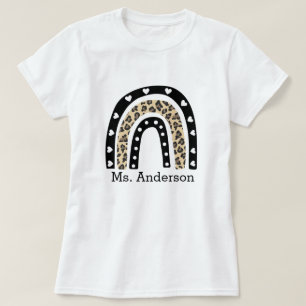 Name des personalisierten Leopard-Regenbogenlehrer T-Shirt