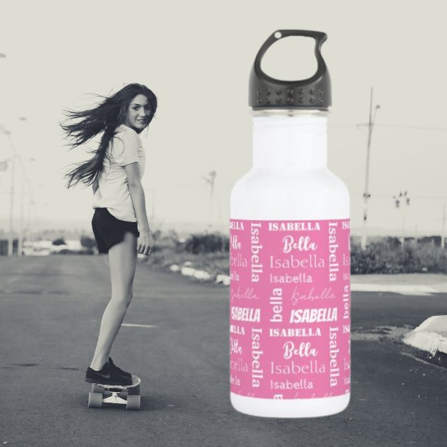 Name des personalisierten Mädchens Pink Girly Edelstahlflasche (Von Creator hochgeladen)
