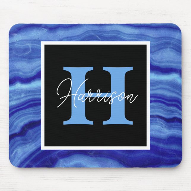 Name des Personalisierten Monogramms aus blauem Ma Mousepad (Vorne)
