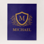Name des Personalisierten Monogramms für Navy Blue<br><div class="desc">Navy Blue und Gold Personalisiert Stylish Monogram Name. Für weitere Anpassungen klicken Sie bitte auf die Schaltfläche "Anpassen" und verwenden Sie unser Designwerkzeug,  um diese Vorlage zu ändern.</div>