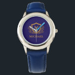Name des Personalisierten Monogramms für Navy Blue Armbanduhr<br><div class="desc">Navy Blue und Gold Personalisiert Stylish Monogram Name. Für weitere Anpassungen klicken Sie bitte auf die Schaltfläche "Anpassen" und verwenden Sie unser Designwerkzeug, um diese Vorlage zu ändern.</div>