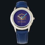 Name des Personalisierten Monogramms für Navy Blue Armbanduhr<br><div class="desc">Navy Blue und Gold Personalisiert Stylish Monogram Name. Für weitere Anpassungen klicken Sie bitte auf die Schaltfläche "Anpassen" und verwenden Sie unser Designwerkzeug, um diese Vorlage zu ändern.</div>