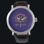 Name des Personalisierten Monogramms für Navy Blue Armbanduhr<br><div class="desc">Navy Blue und Gold Personalisiert Stylish Monogram Name. Für weitere Anpassungen klicken Sie bitte auf die Schaltfläche "Anpassen" und verwenden Sie unser Designwerkzeug, um diese Vorlage zu ändern.</div>