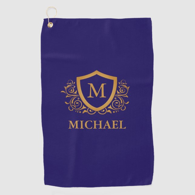 Name des Personalisierten Monogramms für Navy Blue Golfhandtuch (Vorderseite)