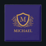 Name des Personalisierten Monogramms für Navy Blue Magnet<br><div class="desc">Navy Blue und Gold Personalisiert Stylish Monogram Name. Für weitere Anpassungen klicken Sie bitte auf die Schaltfläche "Anpassen" und verwenden Sie unser Designwerkzeug,  um diese Vorlage zu ändern.</div>