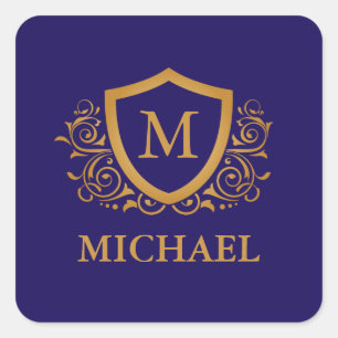 Name des Personalisierten Monogramms für Navy Blue Quadratischer Aufkleber