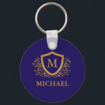 Name des Personalisierten Monogramms für Navy Blue Schlüsselanhänger<br><div class="desc">Navy Blue und Gold Personalisiert Stylish Monogram Name. Für weitere Anpassungen klicken Sie bitte auf die Schaltfläche "Anpassen" und verwenden Sie unser Designwerkzeug,  um diese Vorlage zu ändern.</div>