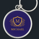 Name des Personalisierten Monogramms für Navy Blue Schlüsselanhänger<br><div class="desc">Navy Blue und Gold Personalisiert Stylish Monogram Name. Für weitere Anpassungen klicken Sie bitte auf die Schaltfläche "Anpassen" und verwenden Sie unser Designwerkzeug,  um diese Vorlage zu ändern.</div>