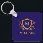 Name des Personalisierten Monogramms für Navy Blue Schlüsselanhänger<br><div class="desc">Navy Blue und Gold Personalisiert Stylish Monogram Name. Für weitere Anpassungen klicken Sie bitte auf die Schaltfläche "Anpassen" und verwenden Sie unser Designwerkzeug,  um diese Vorlage zu ändern.</div>