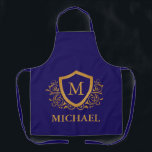 Name des Personalisierten Monogramms für Navy Blue Schürze<br><div class="desc">Navy Blue und Gold Personalisiert Stylish Monogram Name. Für weitere Anpassungen klicken Sie bitte auf die Schaltfläche "Anpassen" und verwenden Sie unser Designwerkzeug, um diese Vorlage zu ändern.</div>