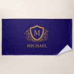 Name des Personalisierten Monogramms für Navy Blue Strandtuch<br><div class="desc">Navy Blue und Gold Personalisiert Stylish Monogram Name. Für weitere Anpassungen klicken Sie bitte auf die Schaltfläche "Anpassen" und verwenden Sie unser Designwerkzeug,  um diese Vorlage zu ändern.</div>