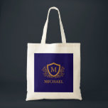 Name des Personalisierten Monogramms für Navy Blue Tragetasche<br><div class="desc">Navy Blue und Gold Personalisiert Stylish Monogram Name. Für weitere Anpassungen klicken Sie bitte auf die Schaltfläche "Anpassen" und verwenden Sie unser Designwerkzeug,  um diese Vorlage zu ändern.</div>
