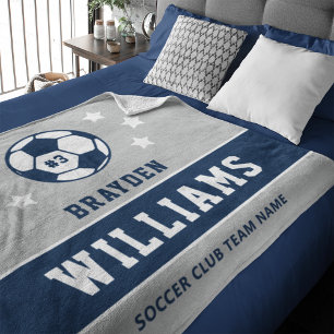 Name des personalisierten Navy Blue und Grau Socce Fleecedecke