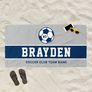 Name des personalisierten Navy Blue und Grau Socce Strandtuch