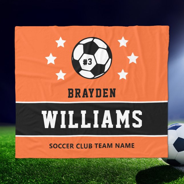 Name des personalisierten Orange-Fußballspielers Fleecedecke (Von Creator hochgeladen)
