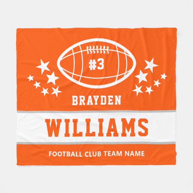 Name des personalisierten Orange- und Weißfußballs Fleecedecke (Vorderseite (Horizontal))