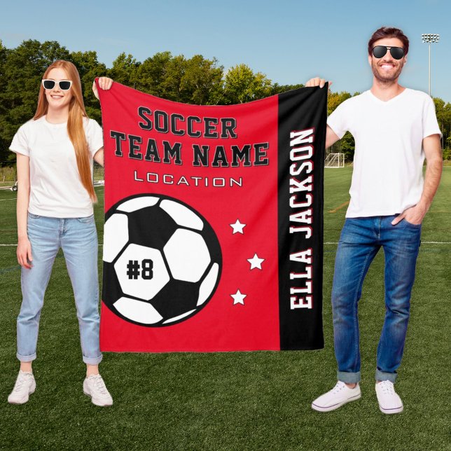 Name des personalisierten Red Soccer-Spielers Fleecedecke (Von Creator hochgeladen)