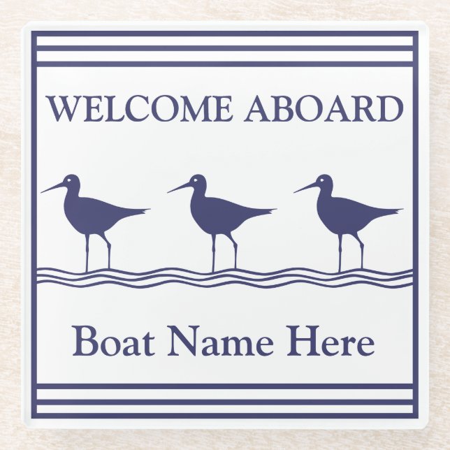 Name des personalisierten Schiffes Nautic Navy Blu Glasuntersetzer (Vorderseite)